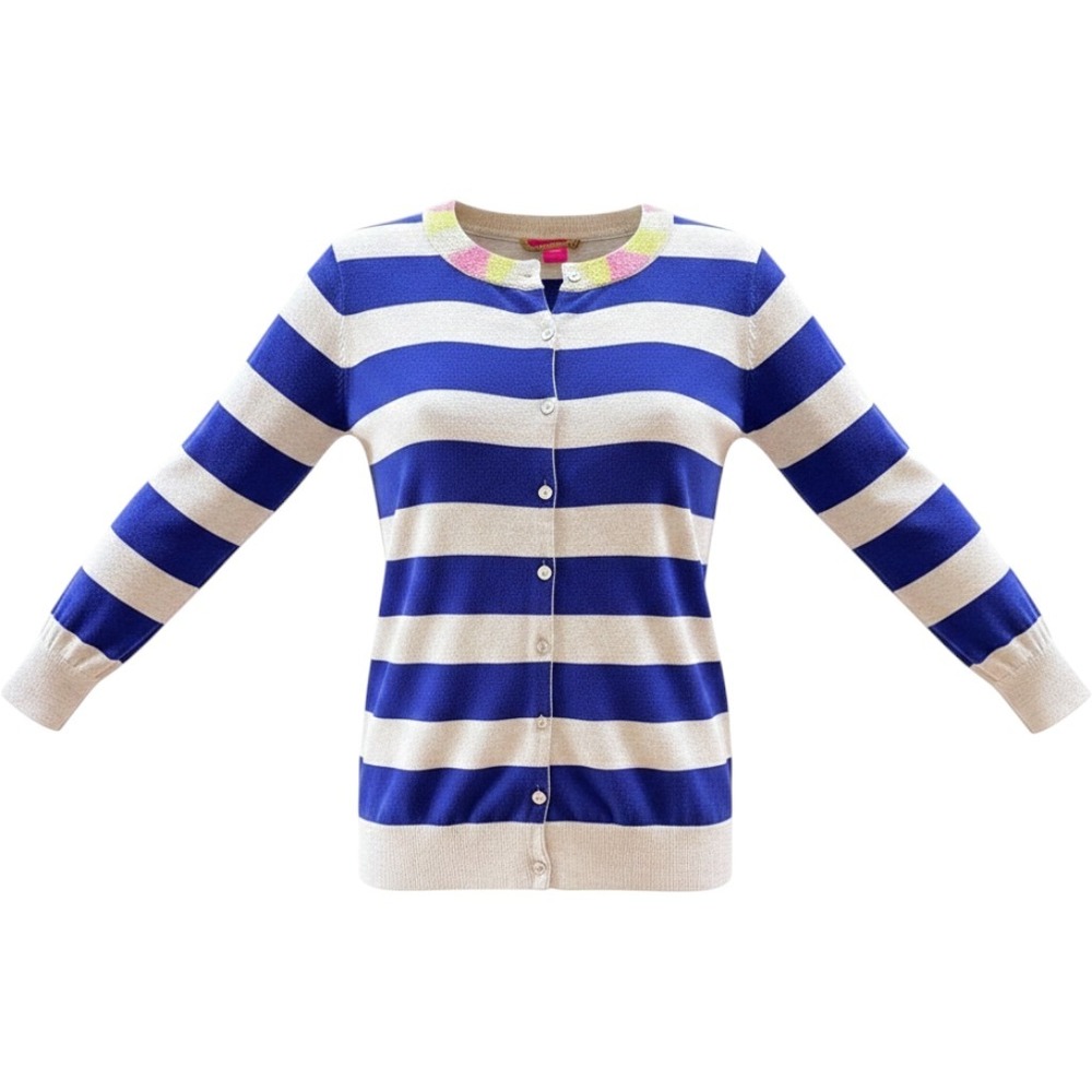 NEW Charlotte Tarantola Striped Sequin Cardigan Cotton Sweater M Preppy Eclectic